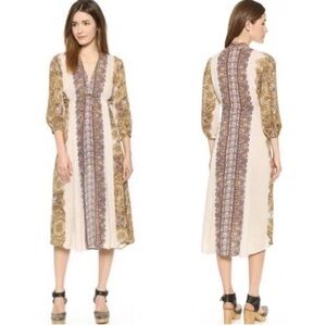 Free People Azalea Boho Maxi Dress Gold Purple Cream Beige Caftan Cover Up M